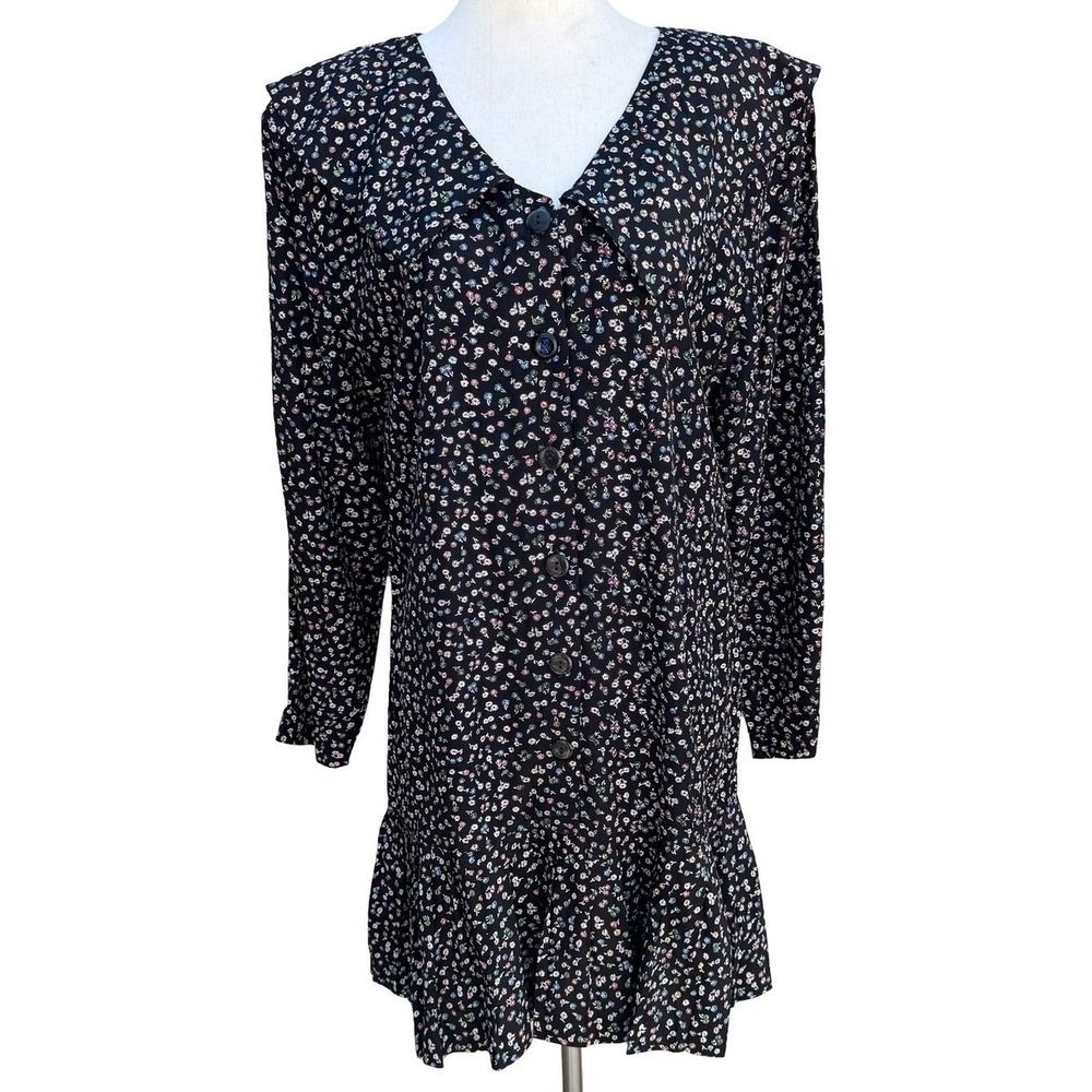 Rampage Vintage 90s Ditsy Floral Goth Grunge Drop Waist Babydoll Mini‎ Dress L